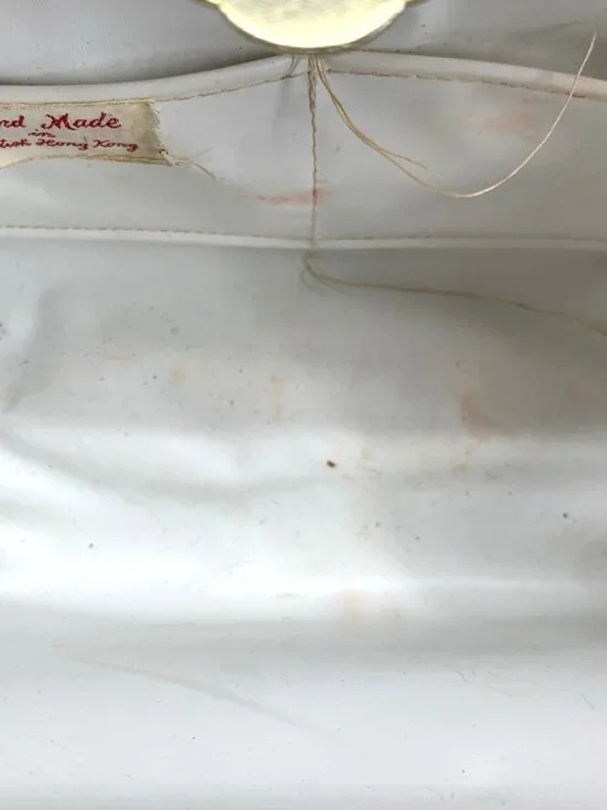 Vintage Purse Nylon Wicker Woven Lucite Handbag British Hong Kong 9" Wide - Picture 10 of 11